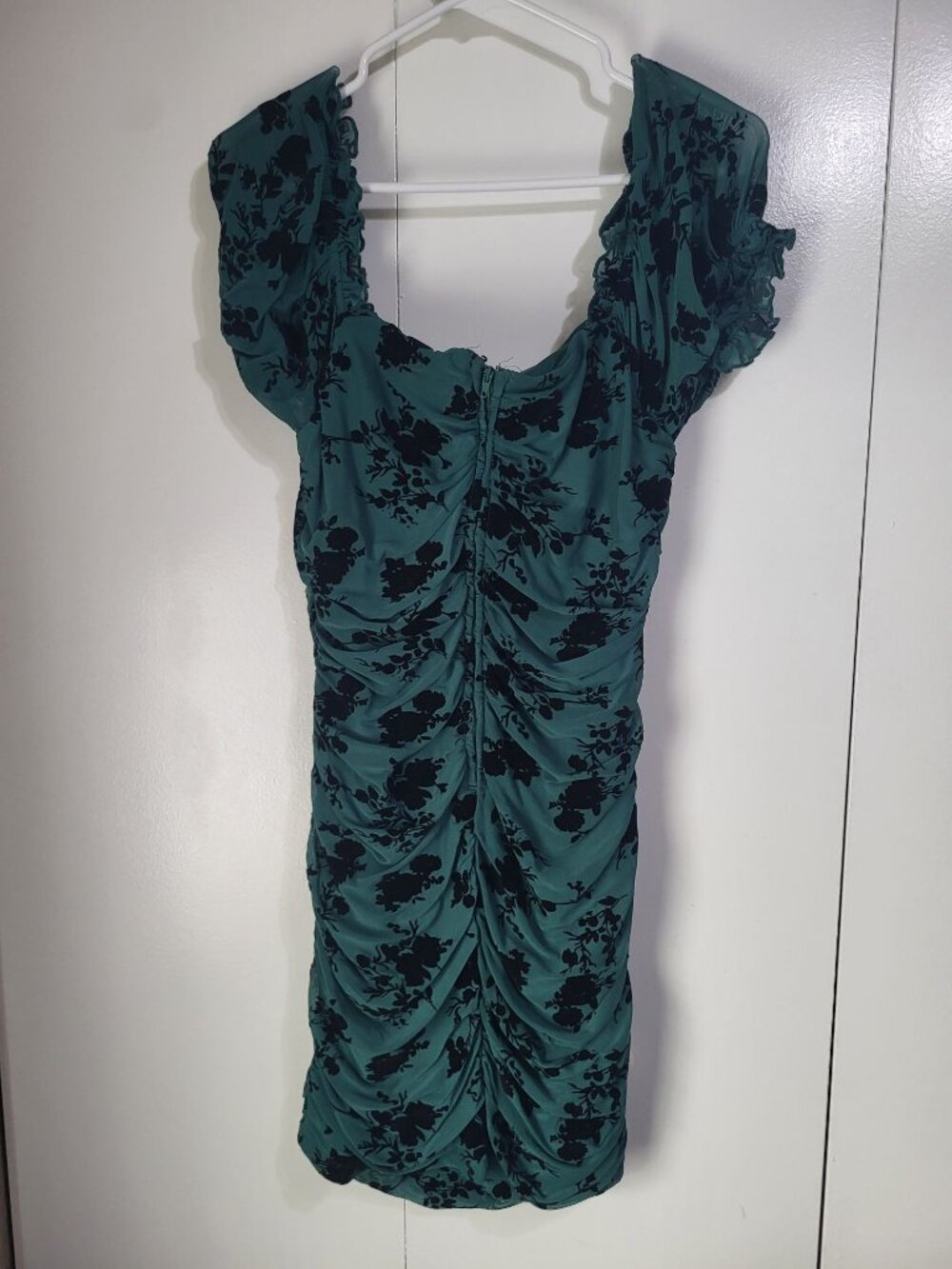Dear Moon 11 Mini Ruched Emeral Green Black Velvet Mini Dress Whimsigoth Fairy - Picture 3 of 8